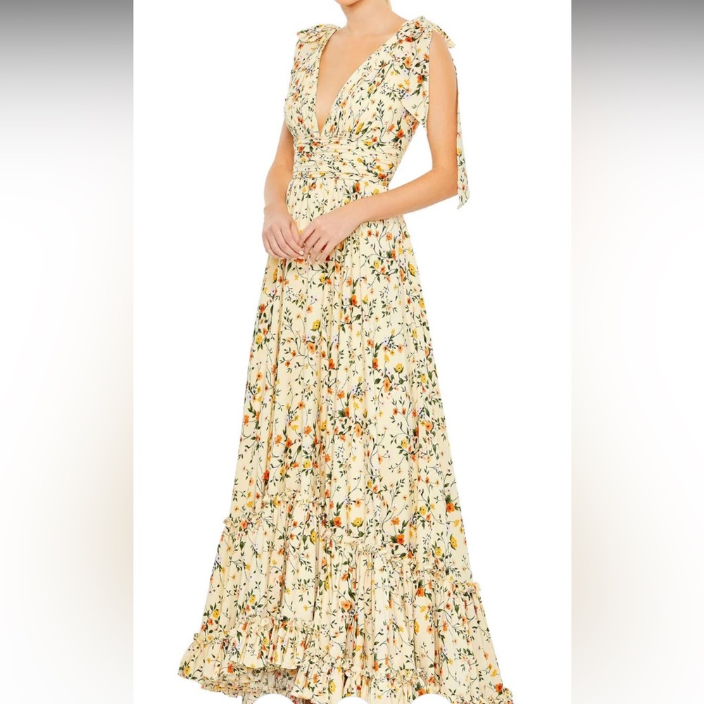 Mac Duggal Butter Yellow Floral Gown